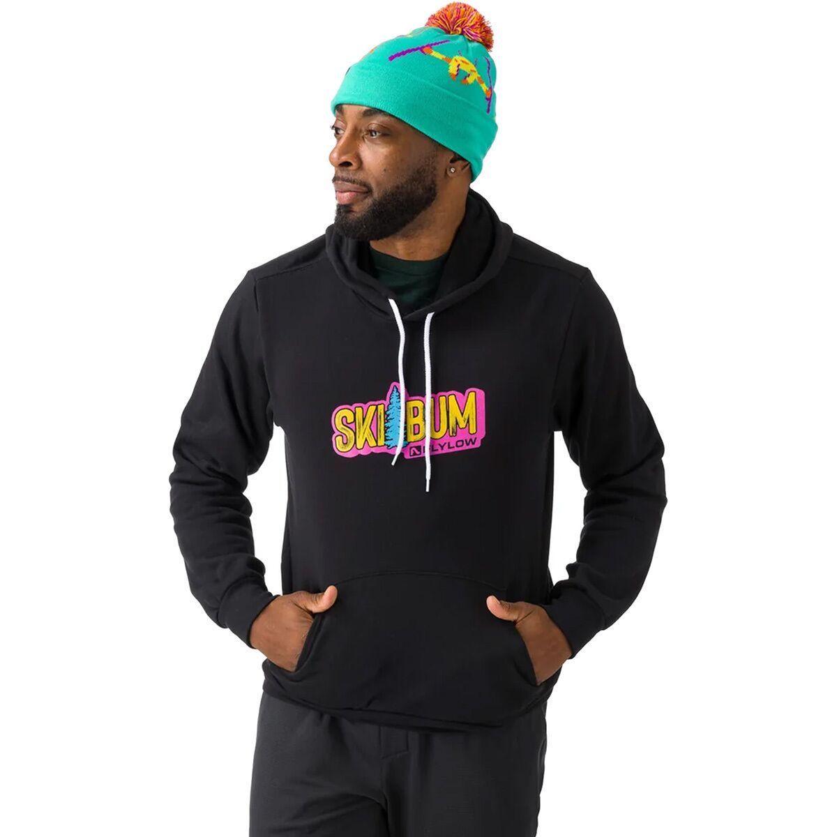 Flylow Men's Ski Bum Hoodie in Black / Neons - Size: XXL
