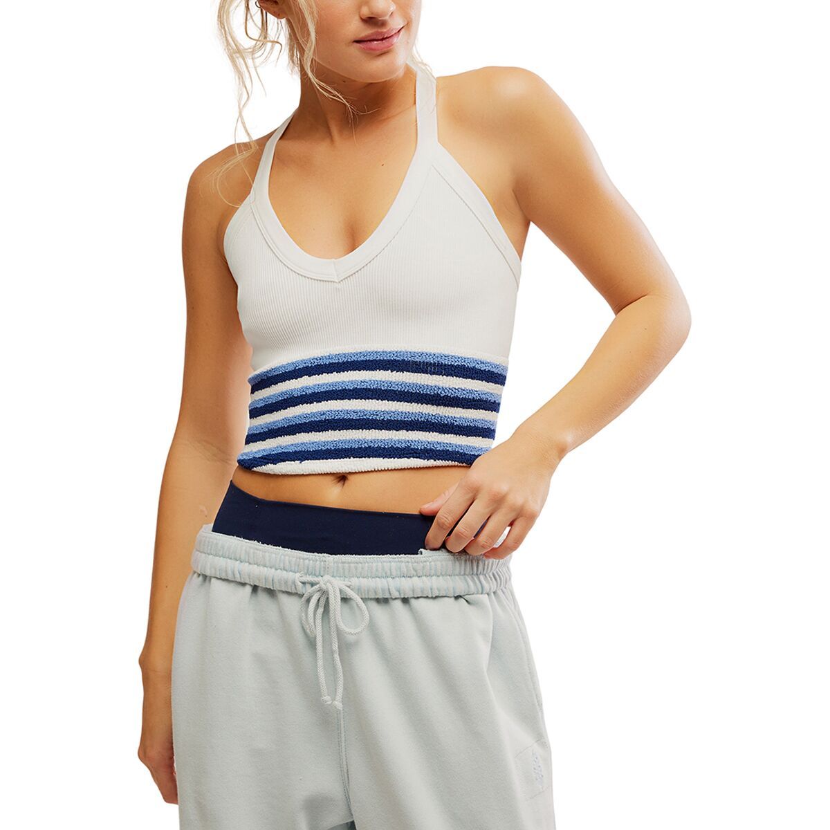 FP Movement Women's All Clear V Neck Stripe Cami in White Combo - Size: M/L