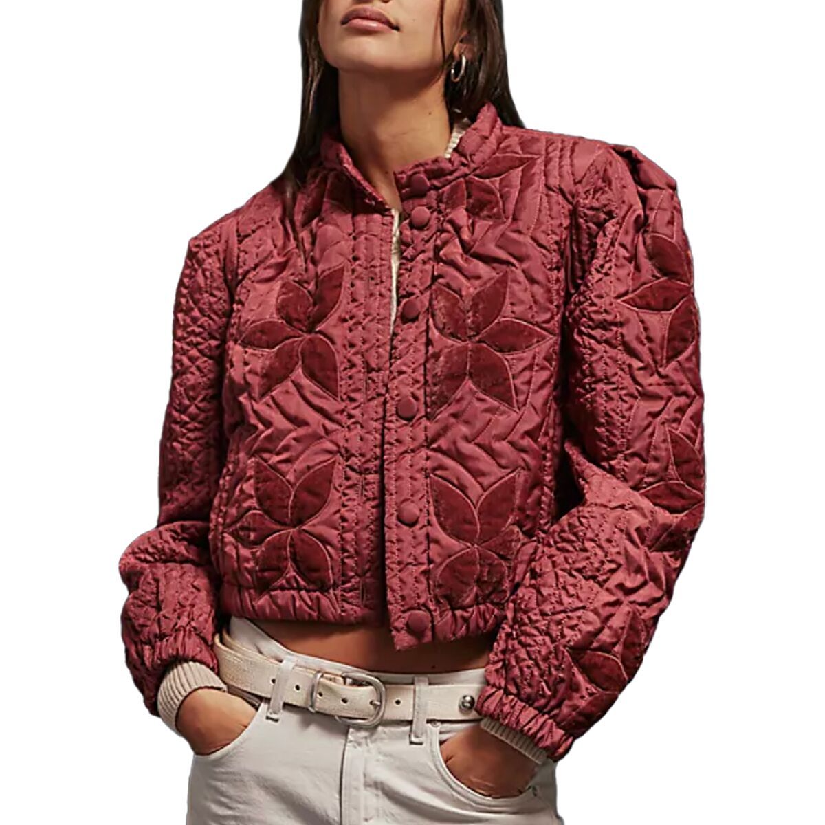 Free People Women's Quinn Quilted Jacket in Marsala - Size: Small