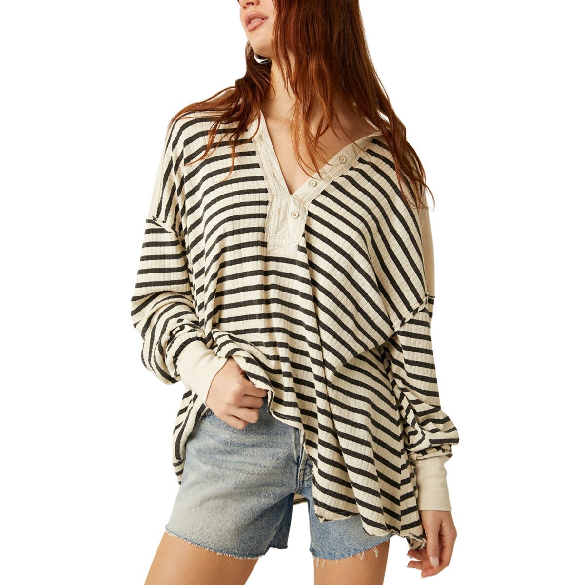 Free People Women's All For You Polo in Cream Combo - Size: Small