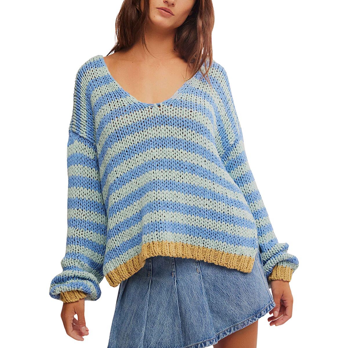 Free People Women's Portland Pullover in Blue Lake Combo - Size: XS