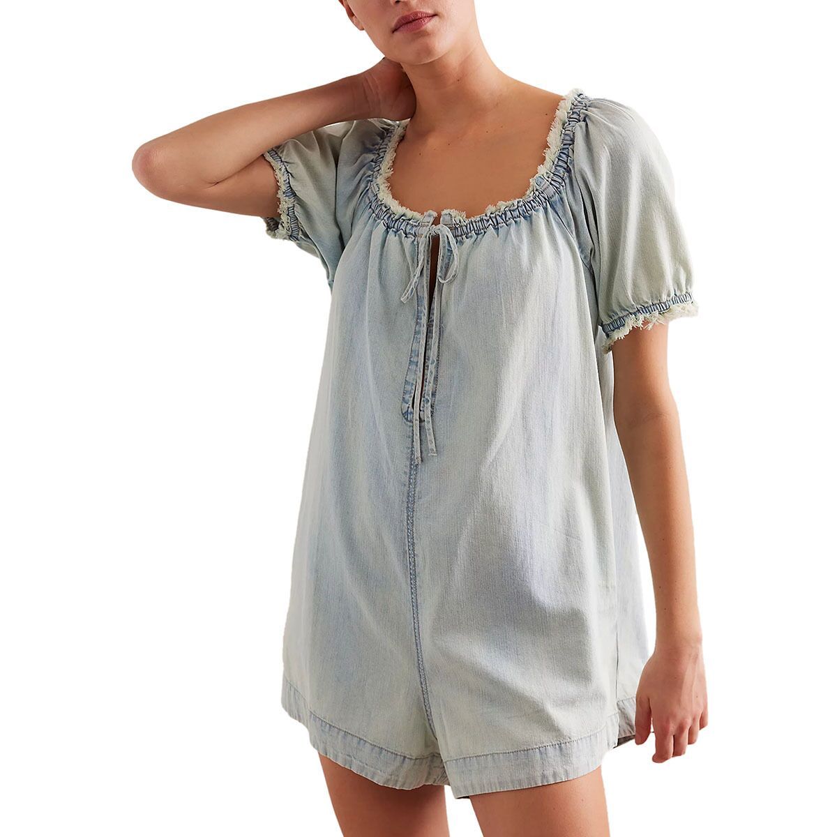 Free People Women's Daisy Denim Babydoll Romper in August Blue - Size: Medium