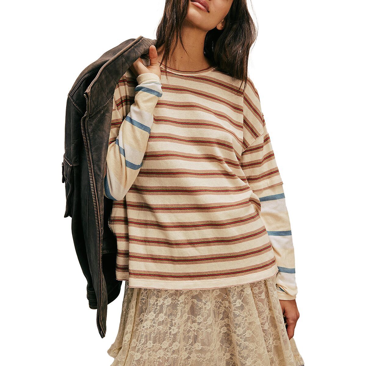 Free People Women's Nina Stripe Long-Sleeve Shirt in Neutral Combo - Size: XS