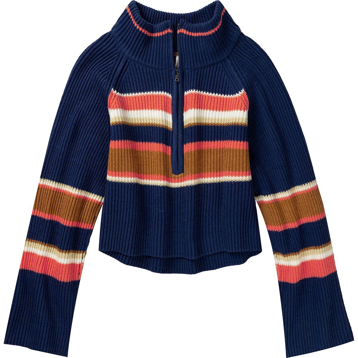 Free People Women's Striped Greta 1/2-Zip Sweater in Indigo Pura Combo - Size: Small