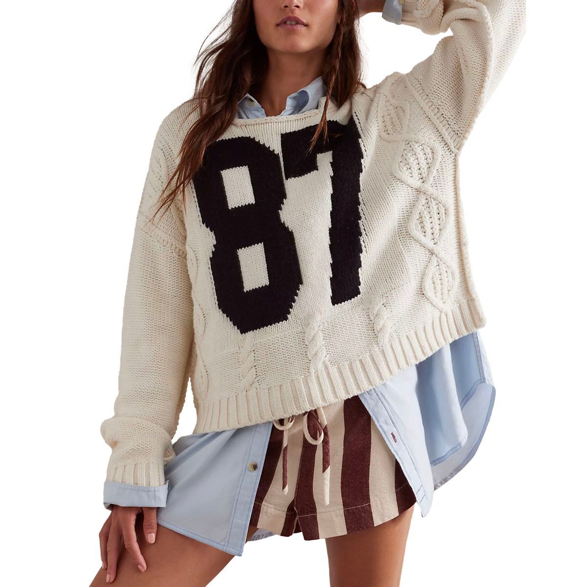 Free People Women's We The Free 87 Pullover in White Combo - Size: Small