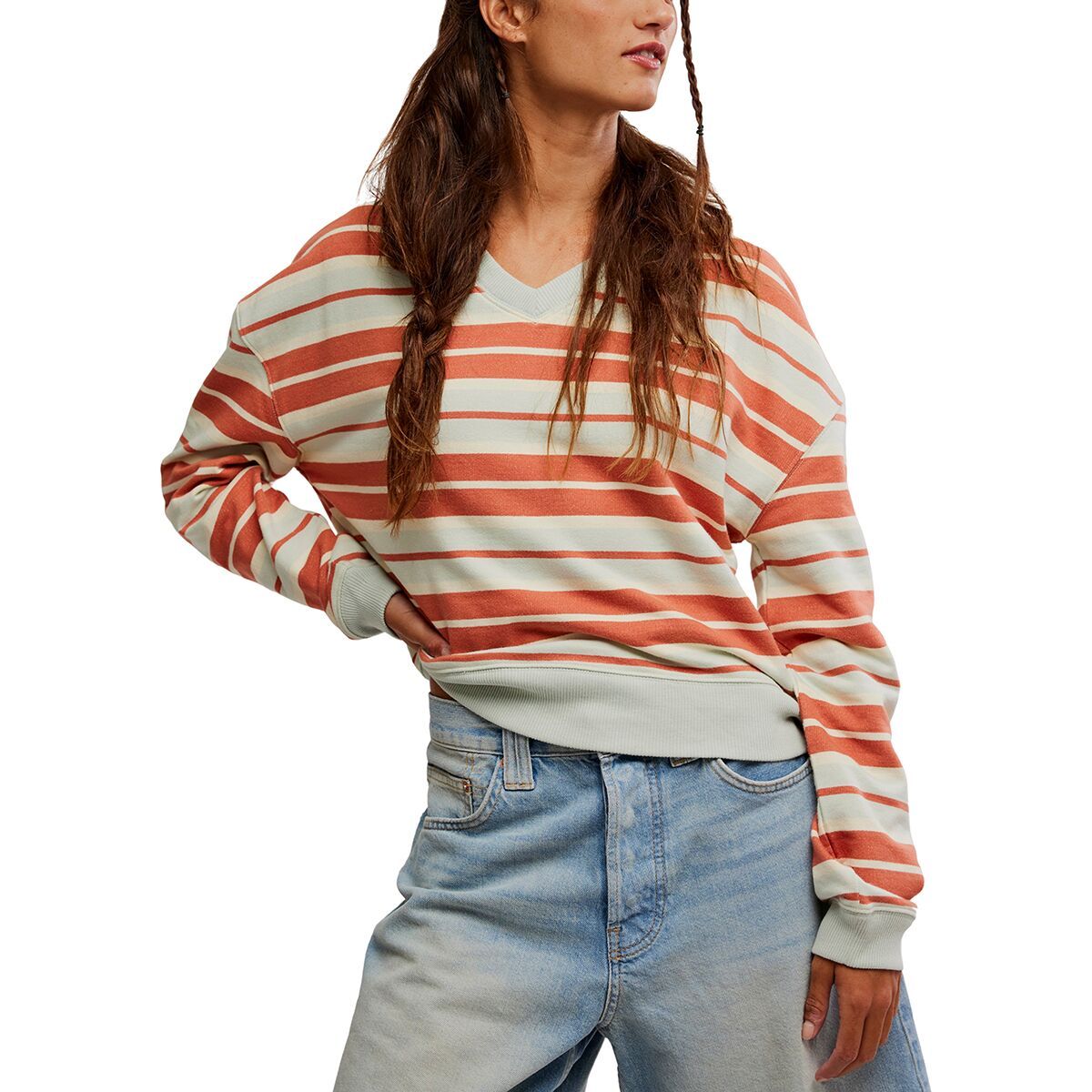 Free People Women's Classic Striped Shrunken Sweatshirt in Bruschetta Combo - Size: XS