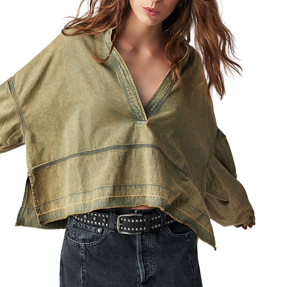 Free People Women's Jude Denim Pullover in Warm Camel - Size: Large