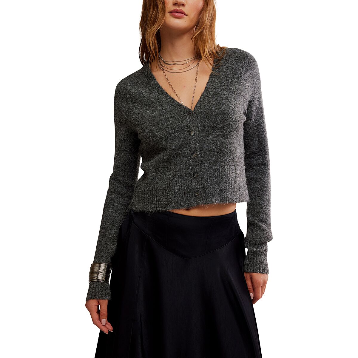 Free People Women's School Girl Cardi in Charcoal Heather - Size: XL