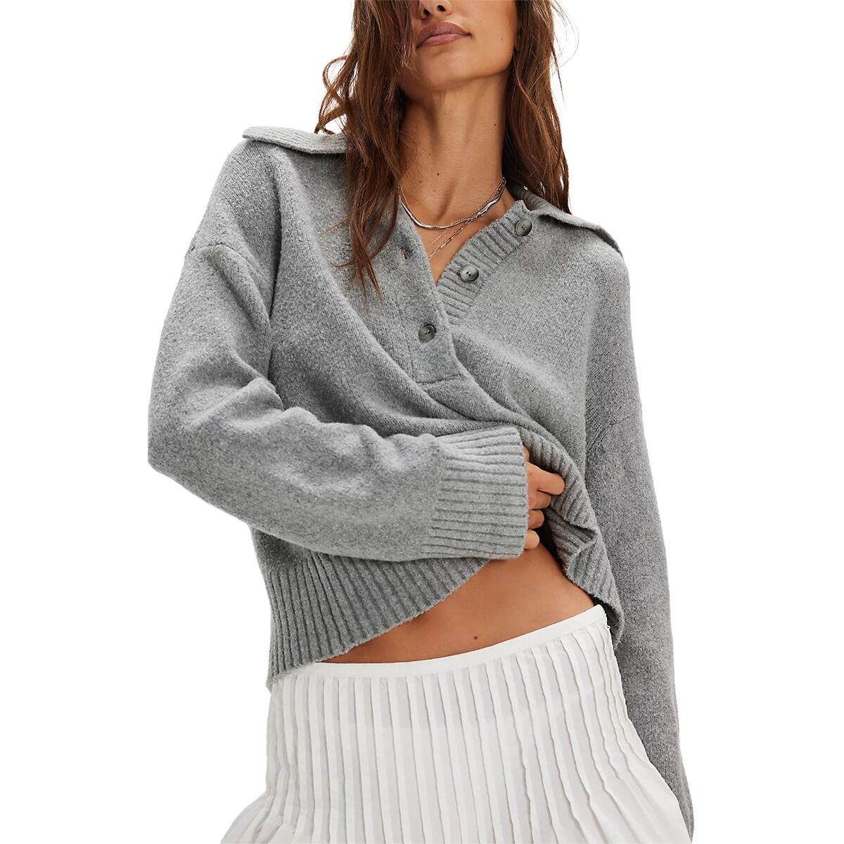 Free People Women's Trading Up Polo in Grey Heather - Size: XL