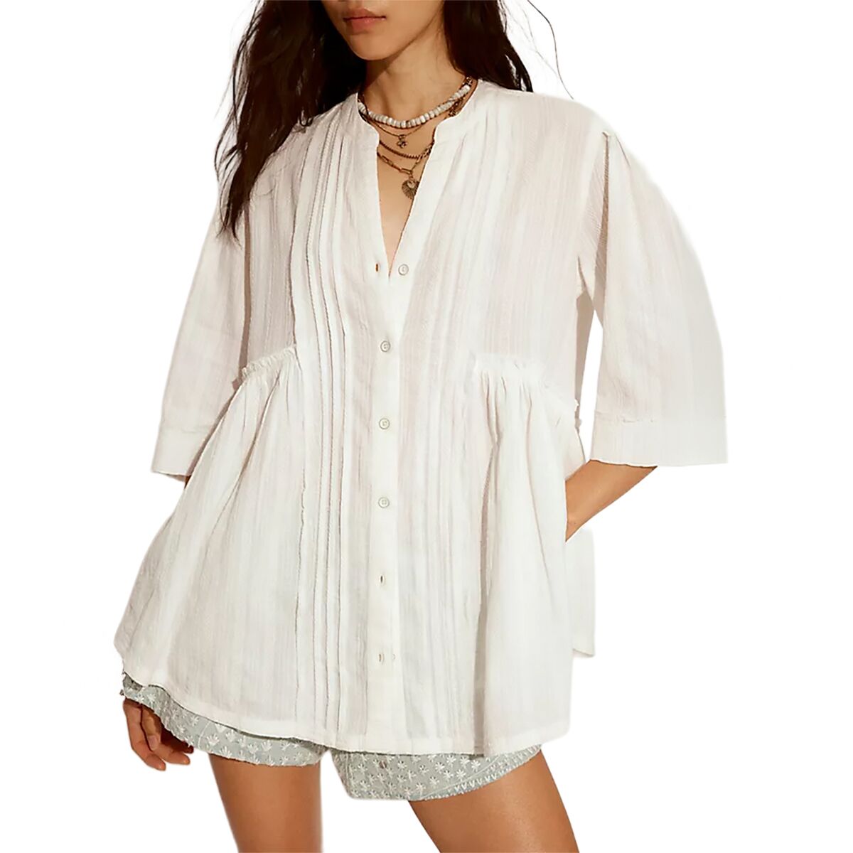 Free People Women's Willow Buttondown Top in Ivory - Size: Small