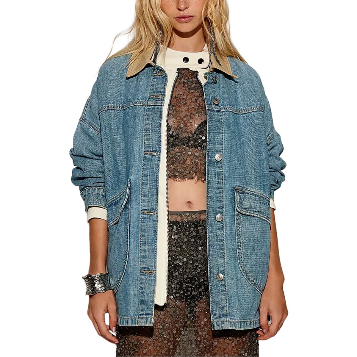 Free People Women's Lemon Denim Jacket in Berry Blues - Size: Large