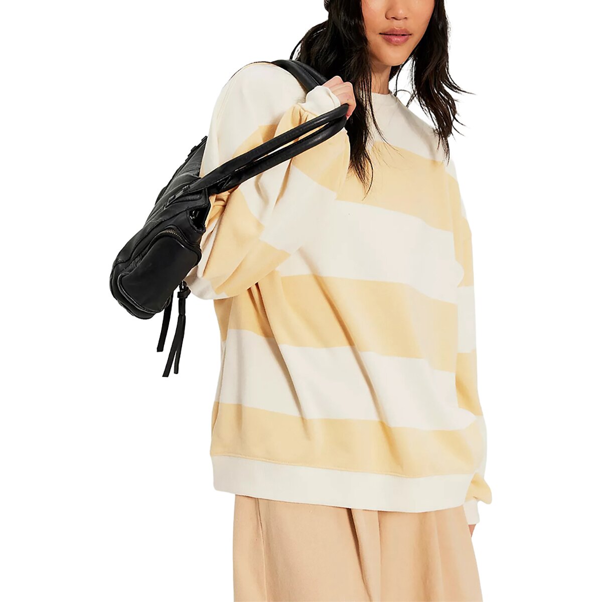 Free People Women's Classic Stripe Crew Wide Sweatshirt in Apricot Combo - Size: XL