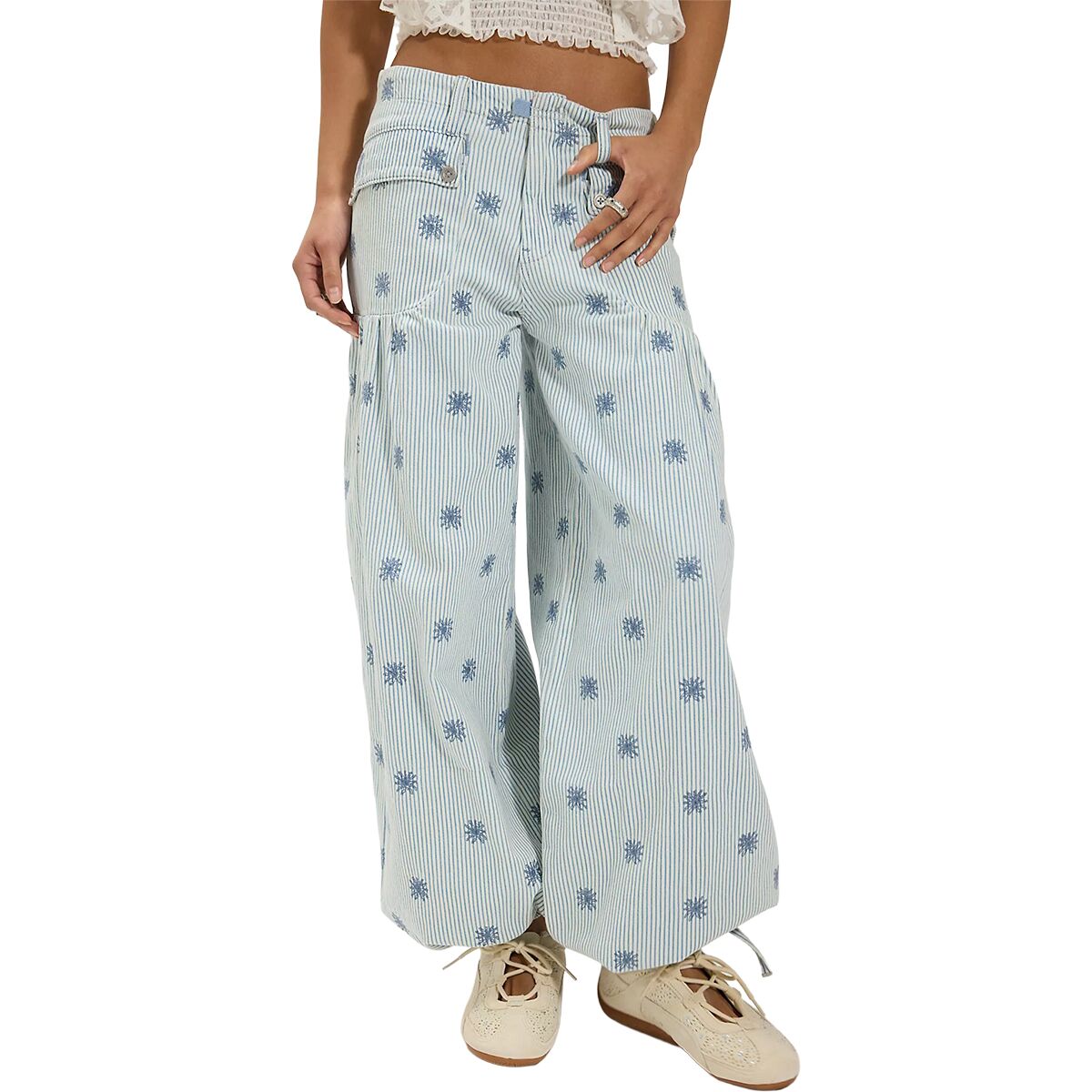Free People Women's Lotus Embr Railroad Pant in Indigo Railroad - Size: 25