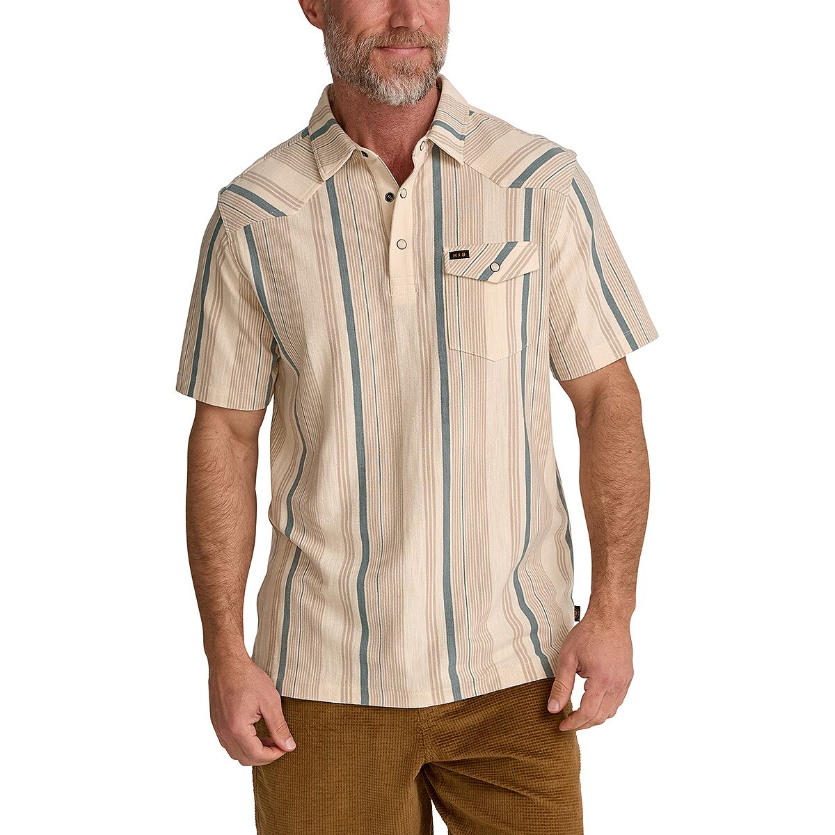 Howler Brothers Howler Brothers Men's Ranchero Polo Shirt in Old Bill Stripe - Size: Medium - $63.75 at Steep and Cheap