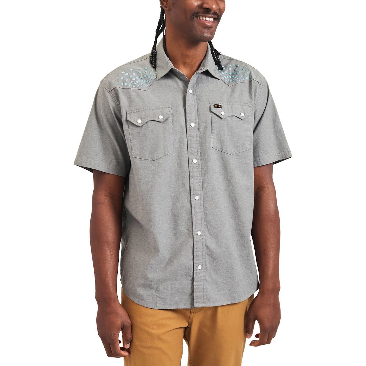 Howler Brothers Men's Crosscut Deluxe Snap Shirt in Fronds / Nile Blue - Size: Small