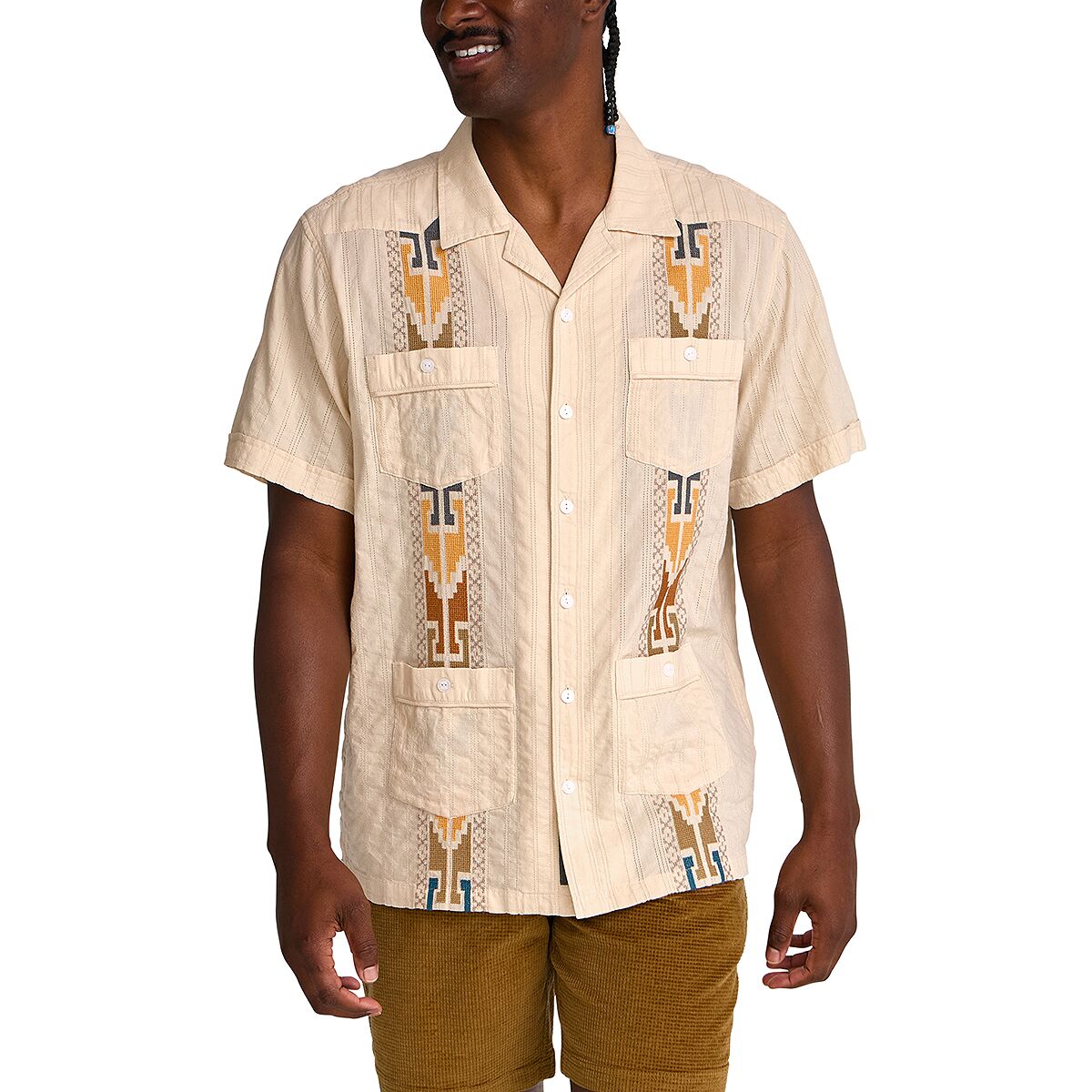 Howler Brothers Men's Guayabera Shirt in Temple Tracks / Oatmeal - Size: Large