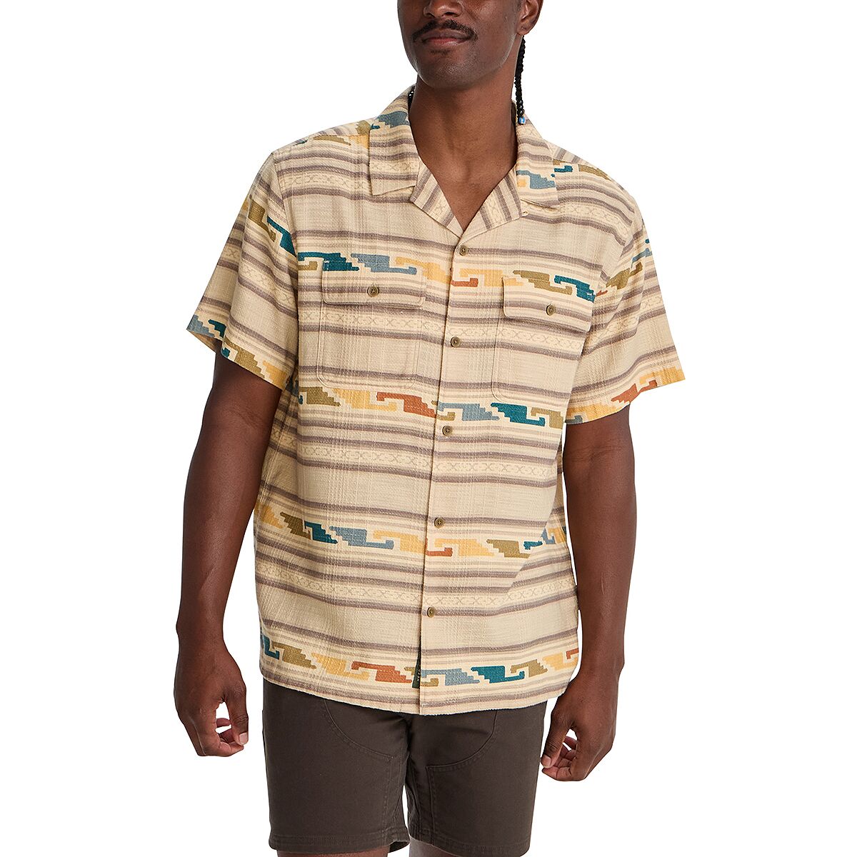 Howler Brothers Men's Shores Club Shirt in Temple Tracks / Natural - Size: Medium