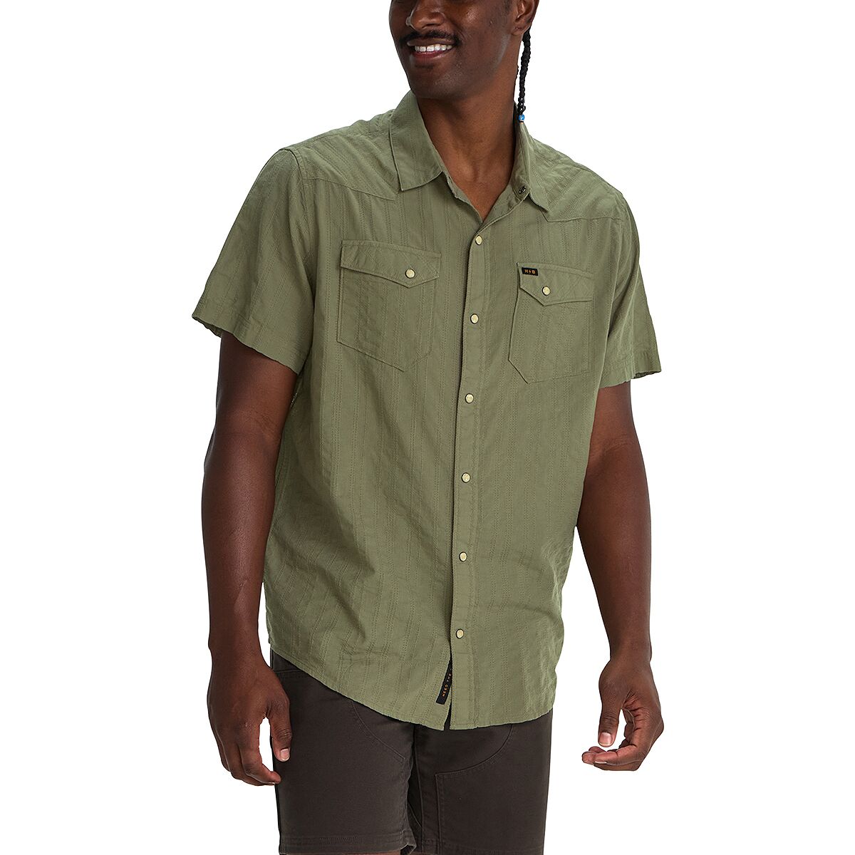 Howler Brothers Men's H Bar B Snap Shirt in Eyelet Stripe / Cadet - Size: Small
