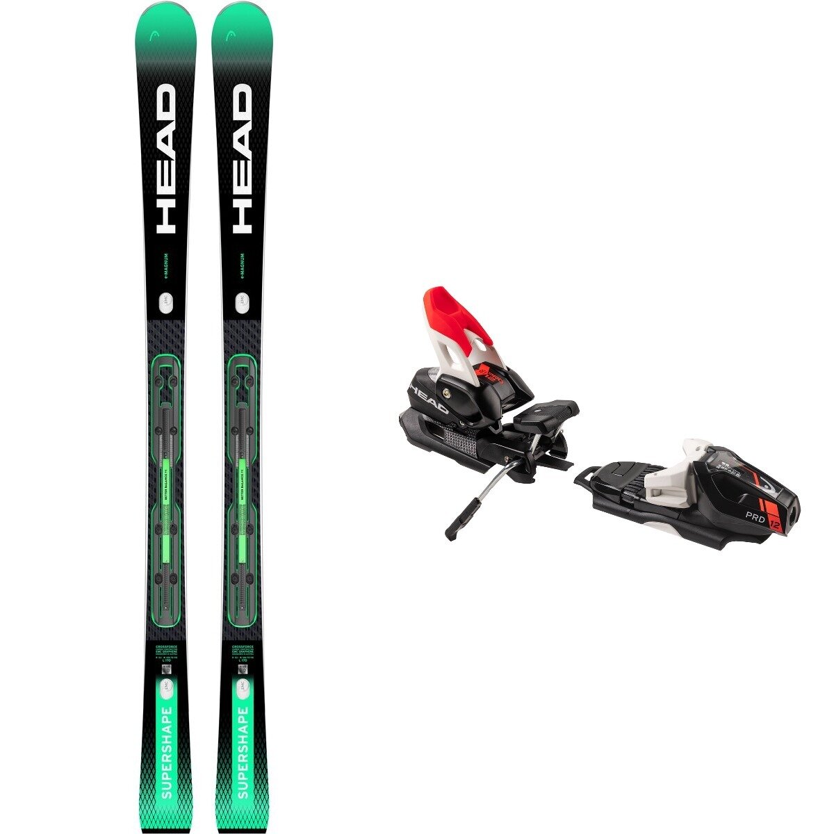 Head USA Supershape e-Magnum Ski + Prd 12 Binding in Bk / Ge,M.Bk / Fla.Rd