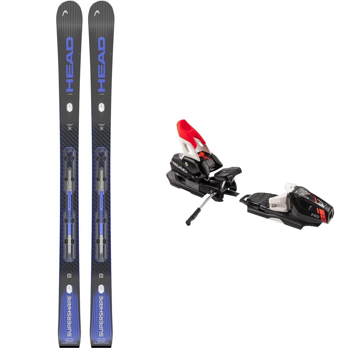 Head USA Supershape e-Titan Ski + Prd 12 Binding in Bk / Bl,M.Bk / Fla.Rd
