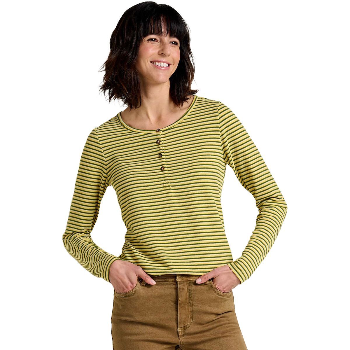 Toad&Co Women's Piru Long-Sleeve Henley Shirt in Pike Trio Stripe - Size: XS