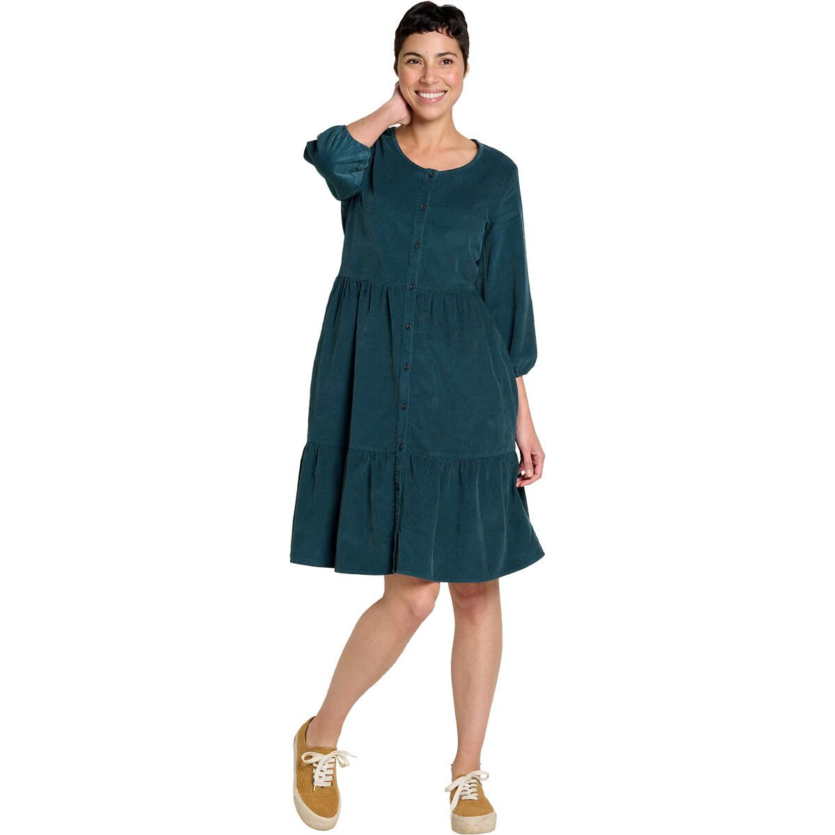 Toad&Co Women's Scouter Cord Tiered Long-Sleeve Dress in Midnight - Size: XS