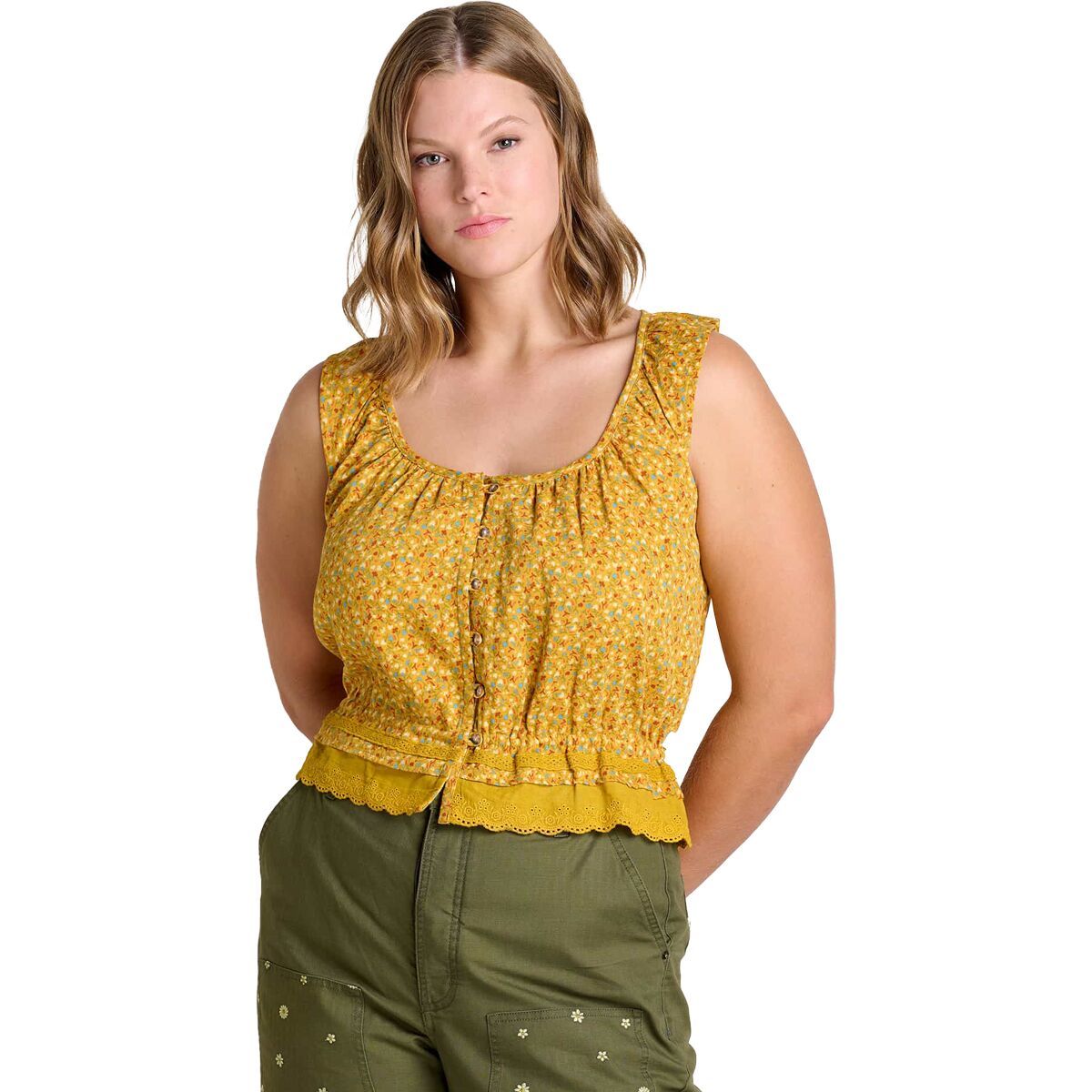 Toad&Co Women's Manzana Ruffle Tank Top in Pollen Small Floral Print - Size: XL