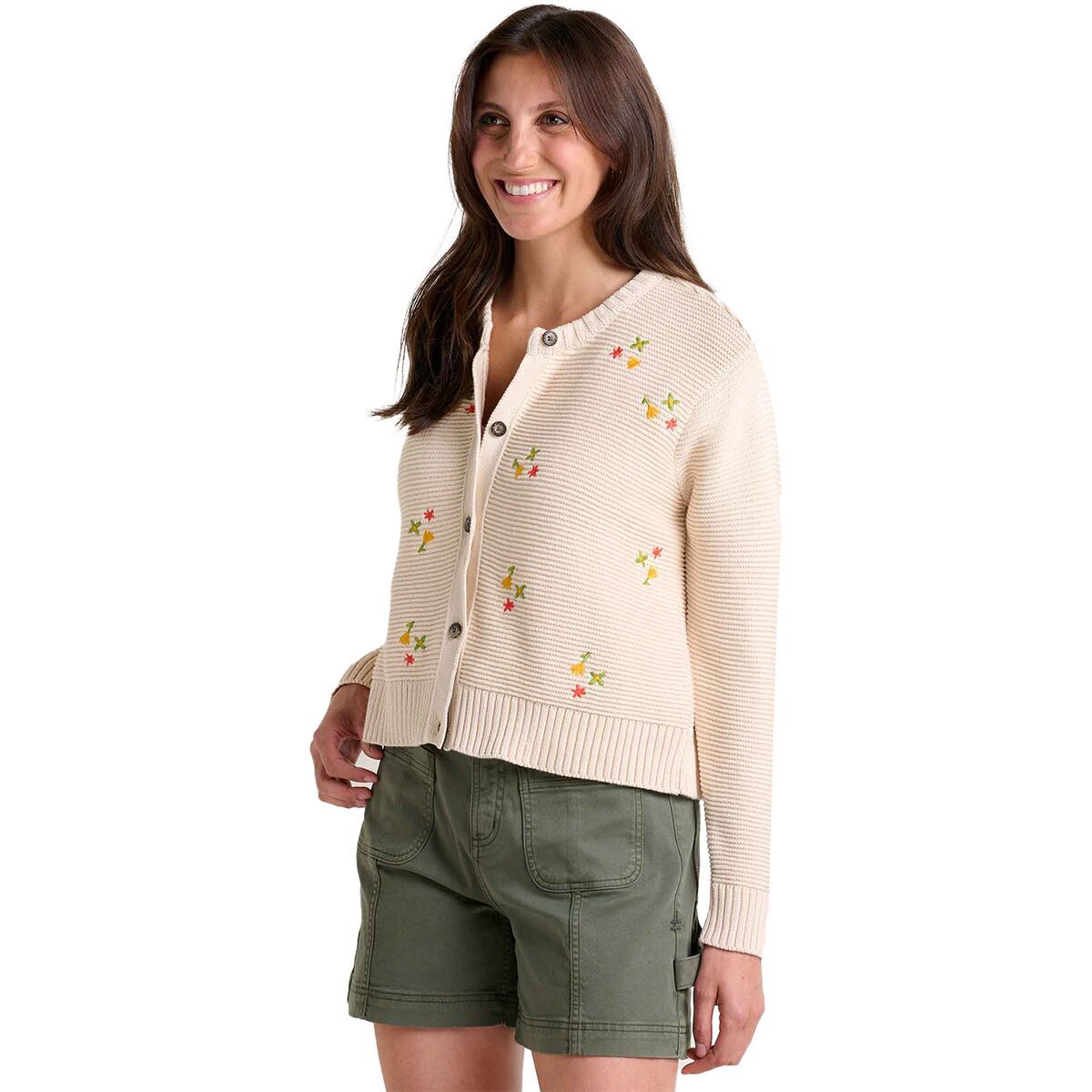 Toad&Co Women's Bianca Crew Embroidered Cardigan in Natural Embroidery - Size: Small