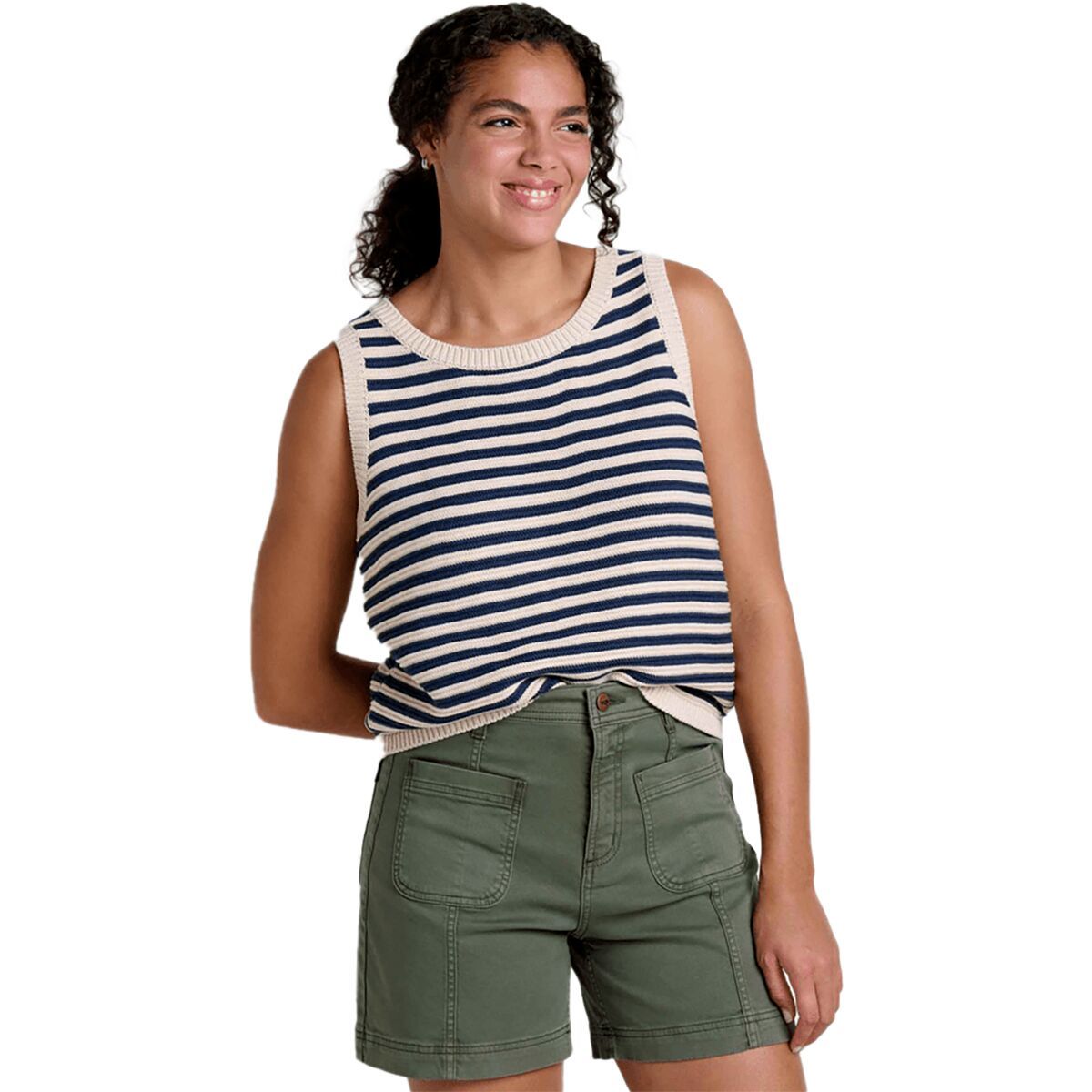 Toad&Co Women's Bianca Crew Tank in True Navy Stripe - Size: XL
