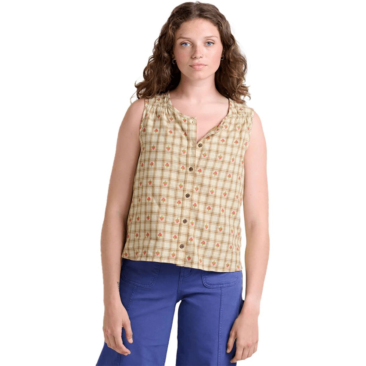 Toad&Co Women's Manzana Button Front Tank in Barley Strawberry - Size: Small