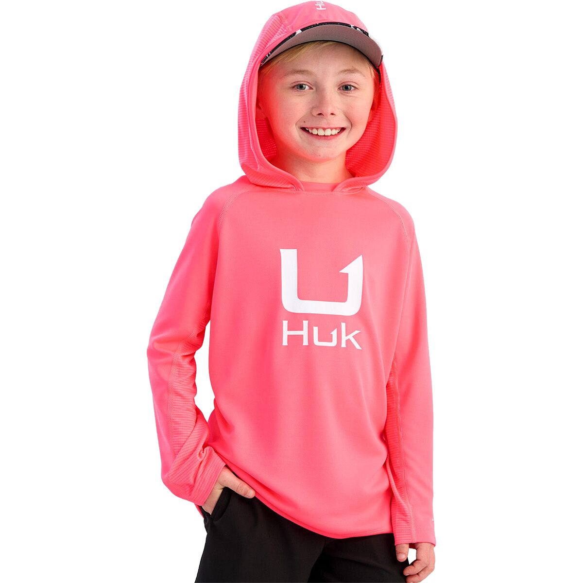 Huk Icon Hoodie - Kids' in Neon Coral - Size: XL