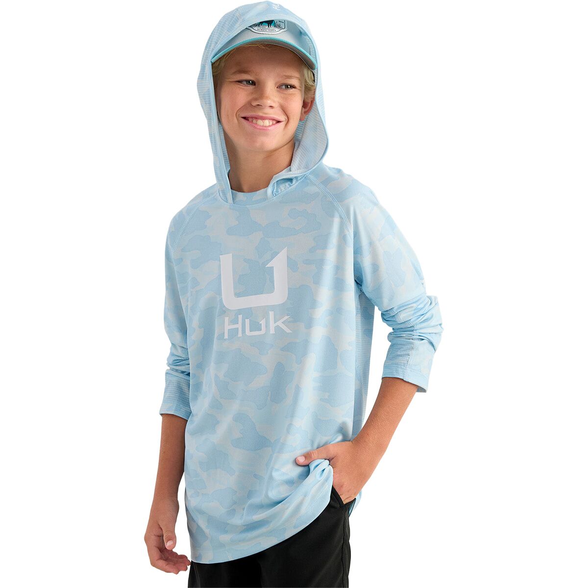 Huk Huk Icon Printed Hoodie - Kids' in Coastal Drift - Size: Medium - $32.47 at Steep and Cheap