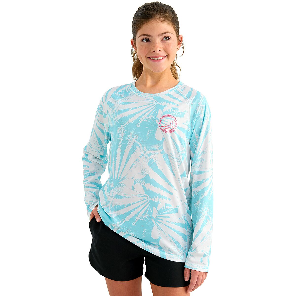 Huk Pursuit Printed Long-Sleeve Crew - Kids' in Caicos - Size: XL