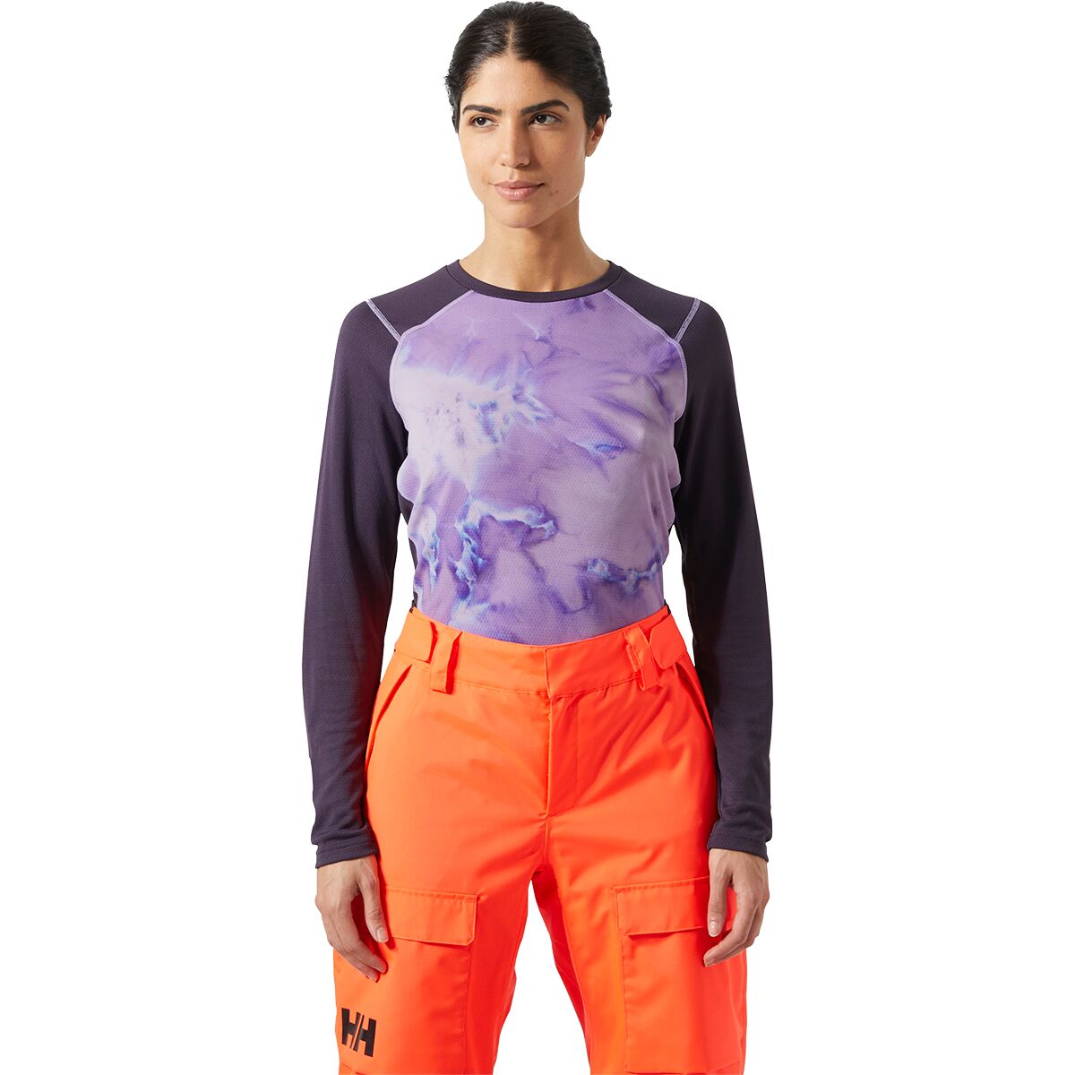 Helly Hansen Women's Lifa Active Crew Top in Black Grape Color Max Aop - Size: Small