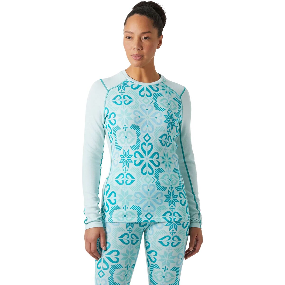 Helly Hansen Women's Lifa Merino Midweight Graphic Top in Icicle Nordic Rose Aop - Size: XL