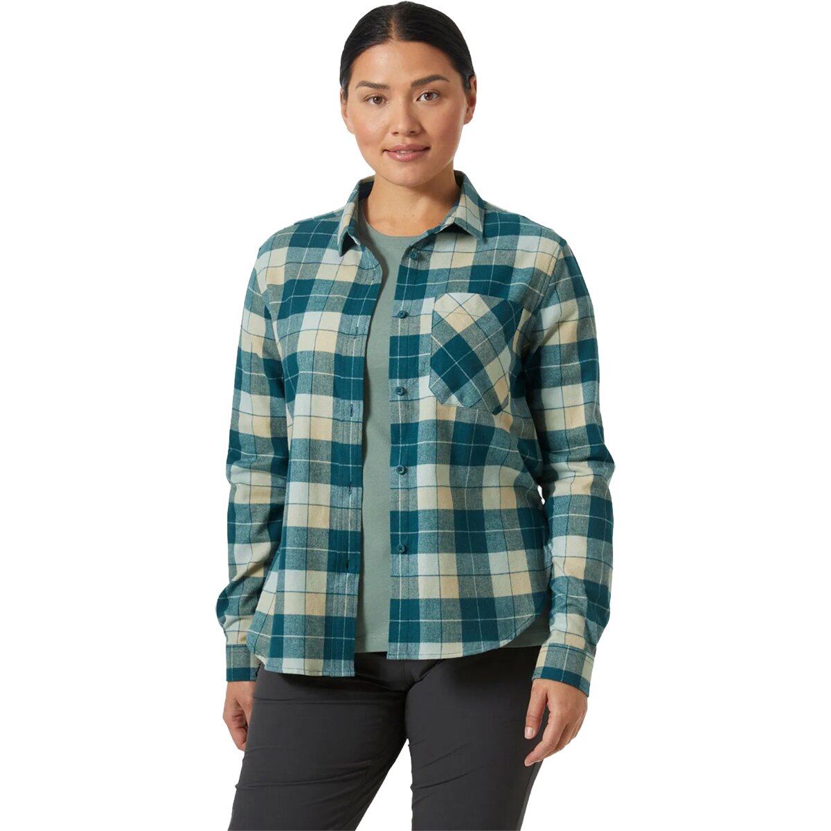 Helly Hansen Women's Lokka Organic Flannel Long-Sleeve Shirt in Dark Creek Box Stripe Plai - Size: XL