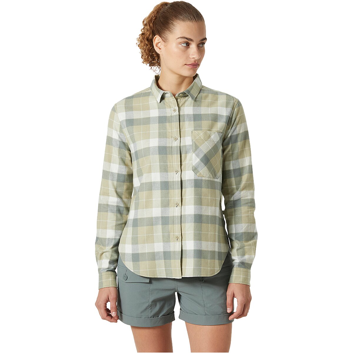 Helly Hansen Women's Lokka Organic Flannel Long-Sleeve Shirt in Light Lav Box Stripe Plaid - Size: XL