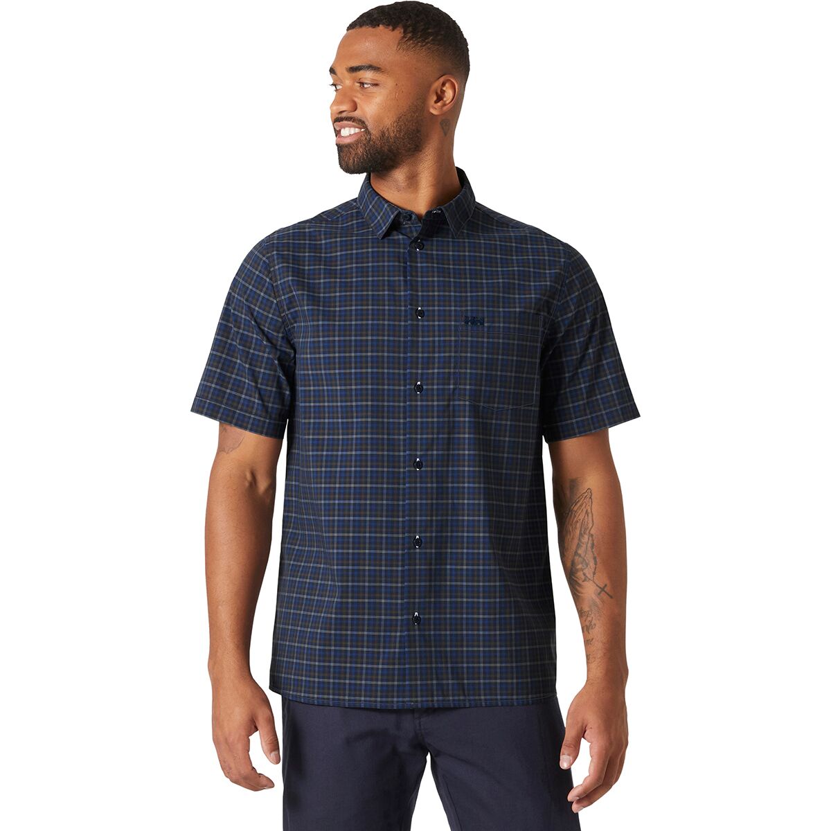 Helly Hansen Men's Fjord QD 2.0 Short-Sleeve Shirt in Navy Vika Micro Plaid - Size: Small