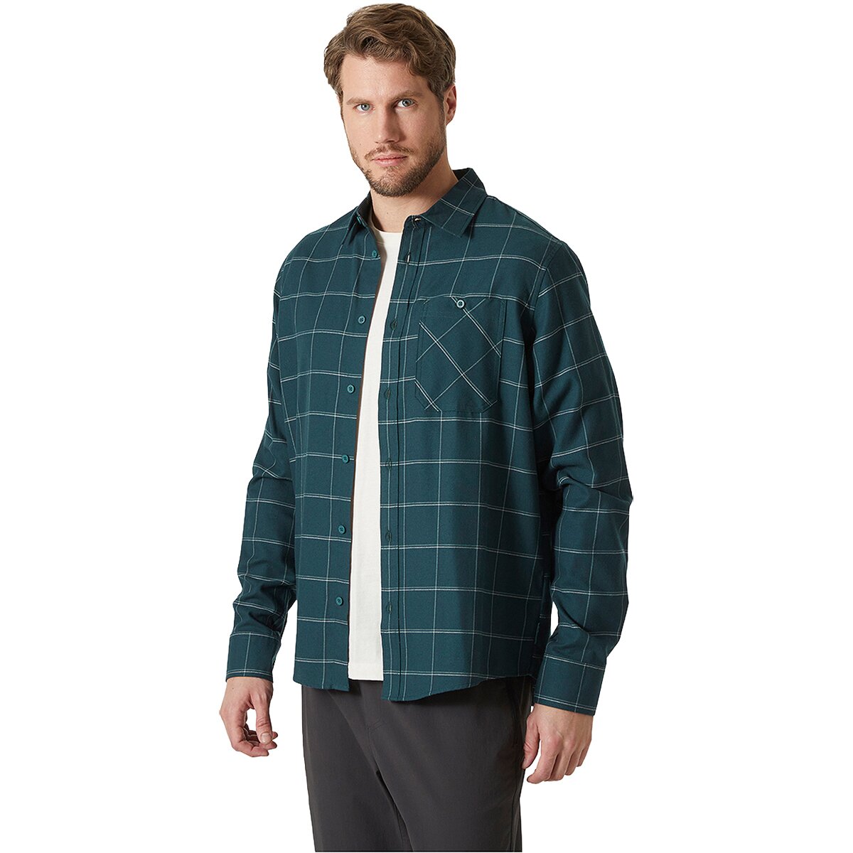 Helly Hansen Men's Aker Flannel Long-Sleeve Shirt in Cactus Sierra Plaid - Size: Medium