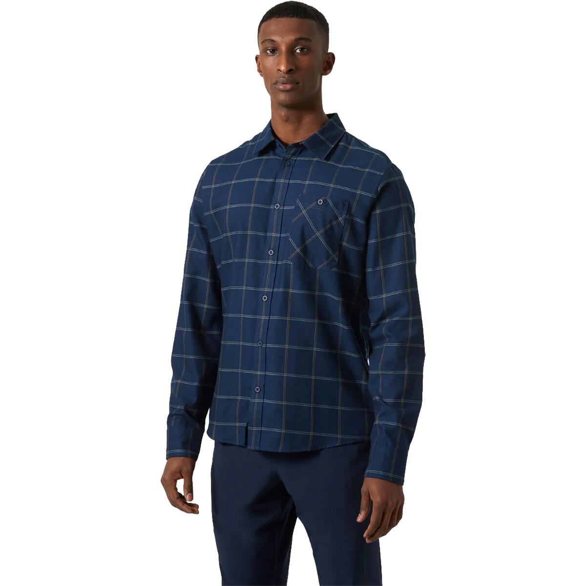Helly Hansen Men's Aker Flannel Long-Sleeve Shirt in Ocean Sierra Plaid - Size: Medium