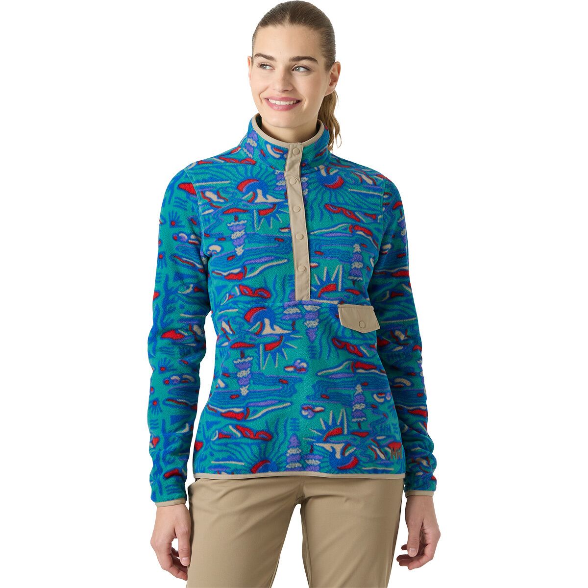 Helly Hansen Women's Maridalen Pullover Fleece in Dark Mint Rayco Lrg Aop - Size: Small