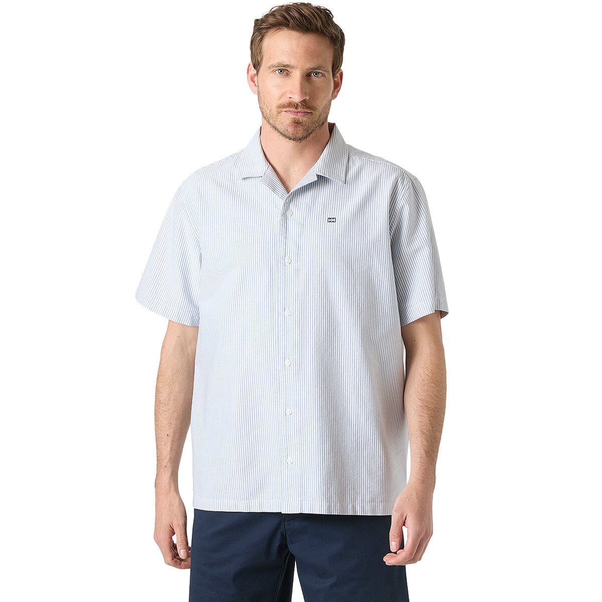 Helly Hansen Men's Shore Short-Sleeve Shirt in Bright Blue Vertical Strip - Size: XL