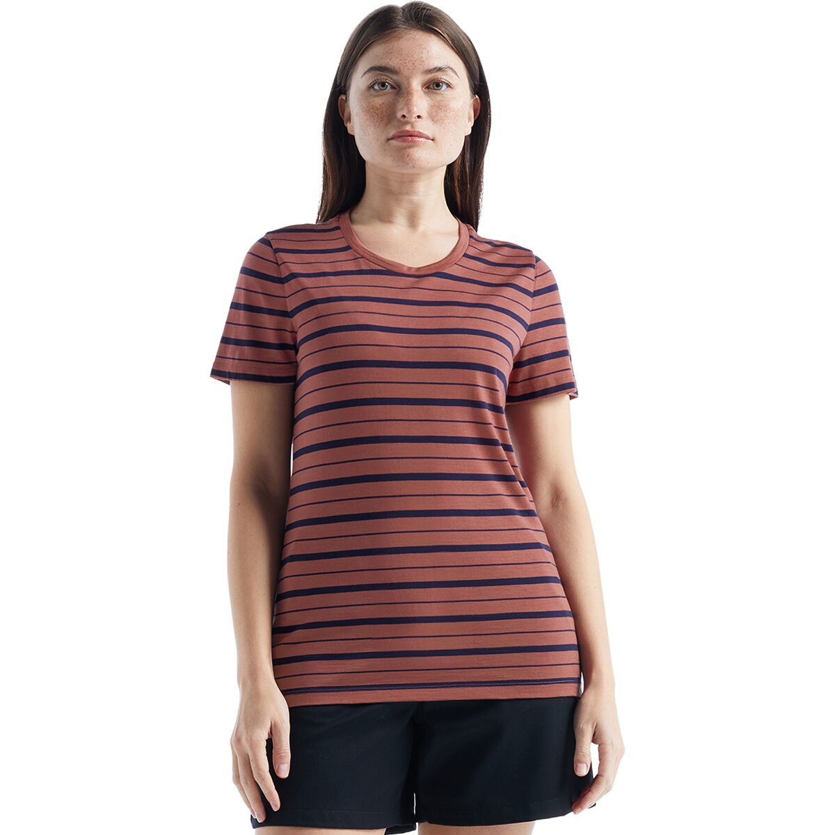 Icebreaker Women's Wave Stripe Short-Sleeve T-Shirt in Ecru Heather / Tang - Size: XS