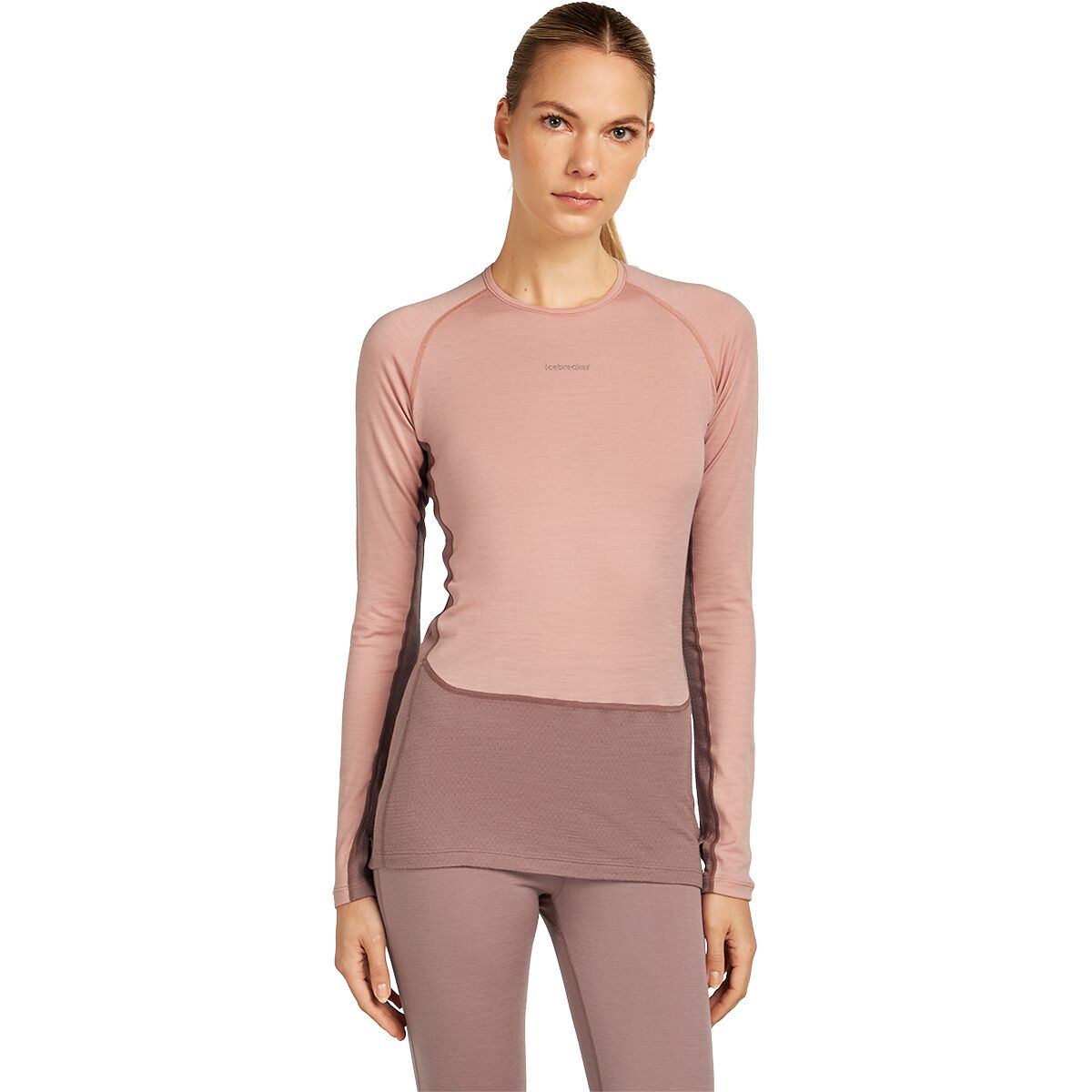Icebreaker Women's Merino 200 ZoneKnit Long-Sleeve Crew Baselayer Top in Summit / Blush / Cb - Size: XL