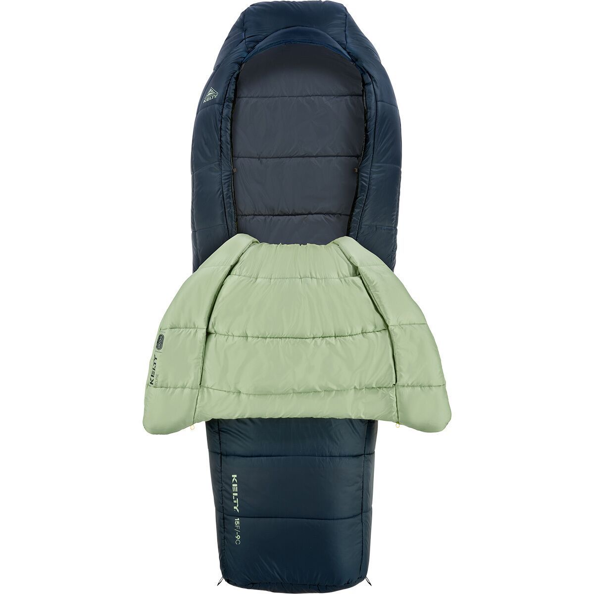 Kelty Eclipse 15 Sleeping Bag: 15F Synthetic in Midnight Navy / Laurel Green / Turbulence - Size: Regular