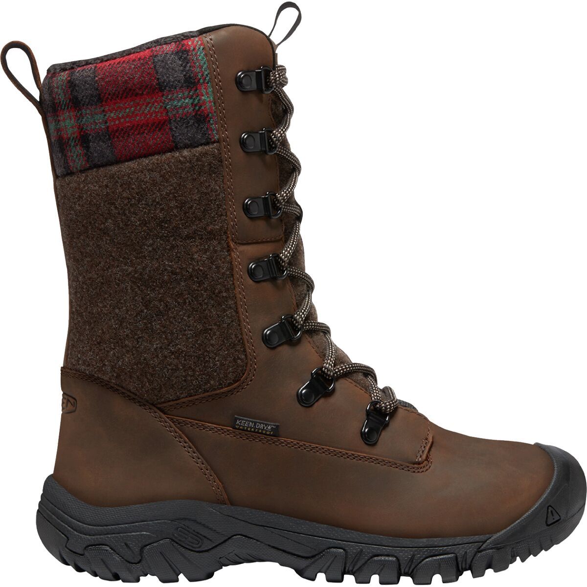 KEEN Women's Greta Tall WP Boot in Dark Earth / Green Plaid - Size: 6.5