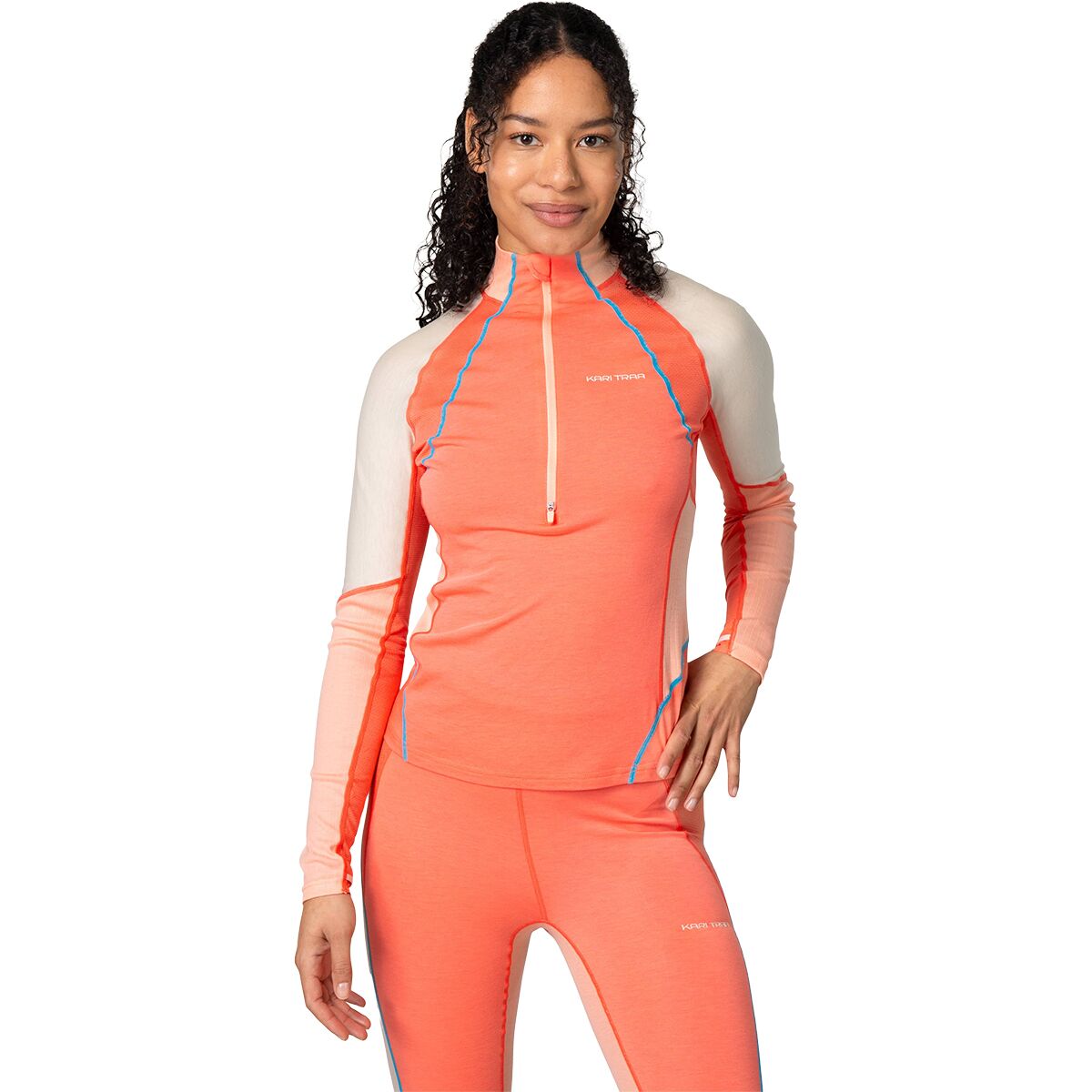 Kari Traa Women's Alma 1/2-Zip Long-Sleeve Baselayer Shirt in Coral - Size: XS