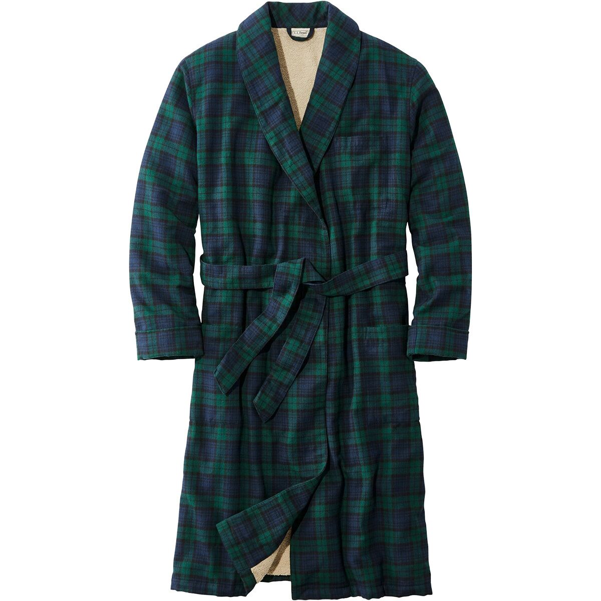 L.L.Bean L.L.Bean Men's Scotch Plaid Flannel Sherpa Lined Robe in Black Watch - Size: Small - $119.00 at Steep and Cheap