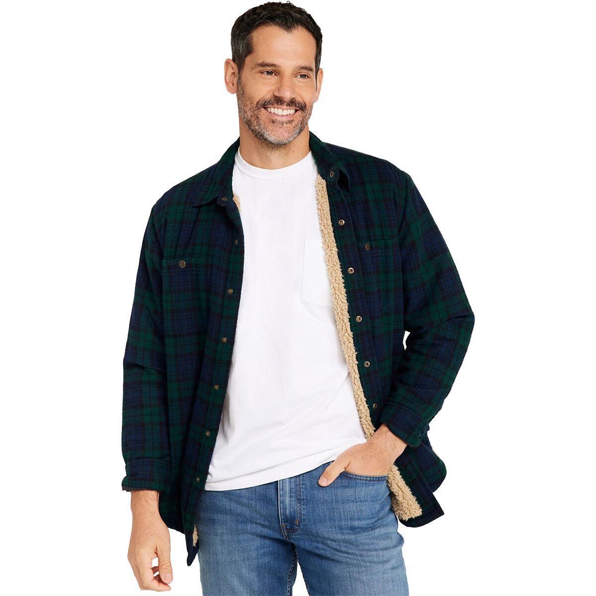 L.L.Bean Men's Sherpa Lined Scotch Long-Sleeve Plaid Shirt in Black Watch - Size: XL