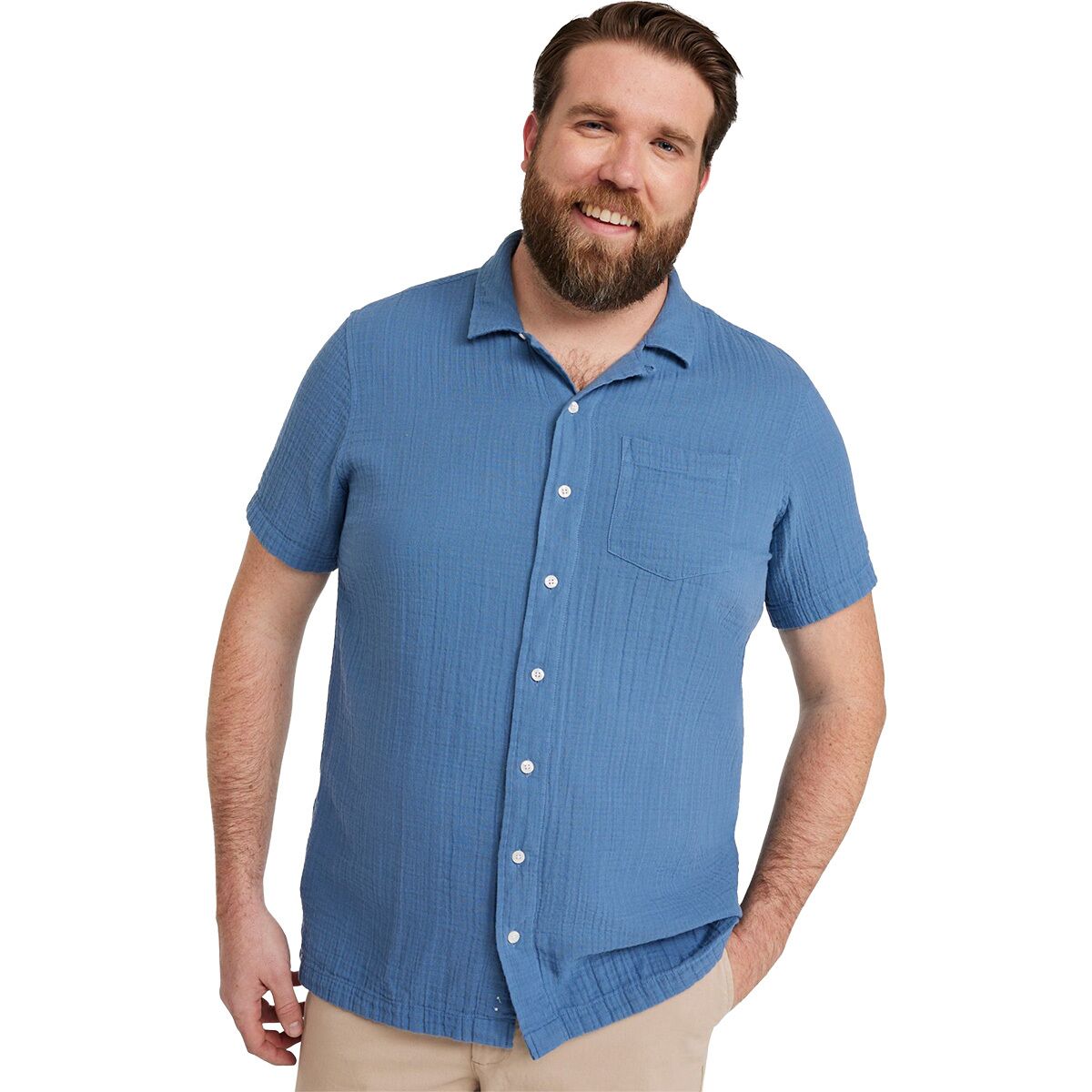 L.L.Bean L.L.Bean Men's Cloud Gauze Slightly Fitted Short-Sleeve Shirt in Delta Blue - Size: XXL - $38.94 at SteepandCheap.com